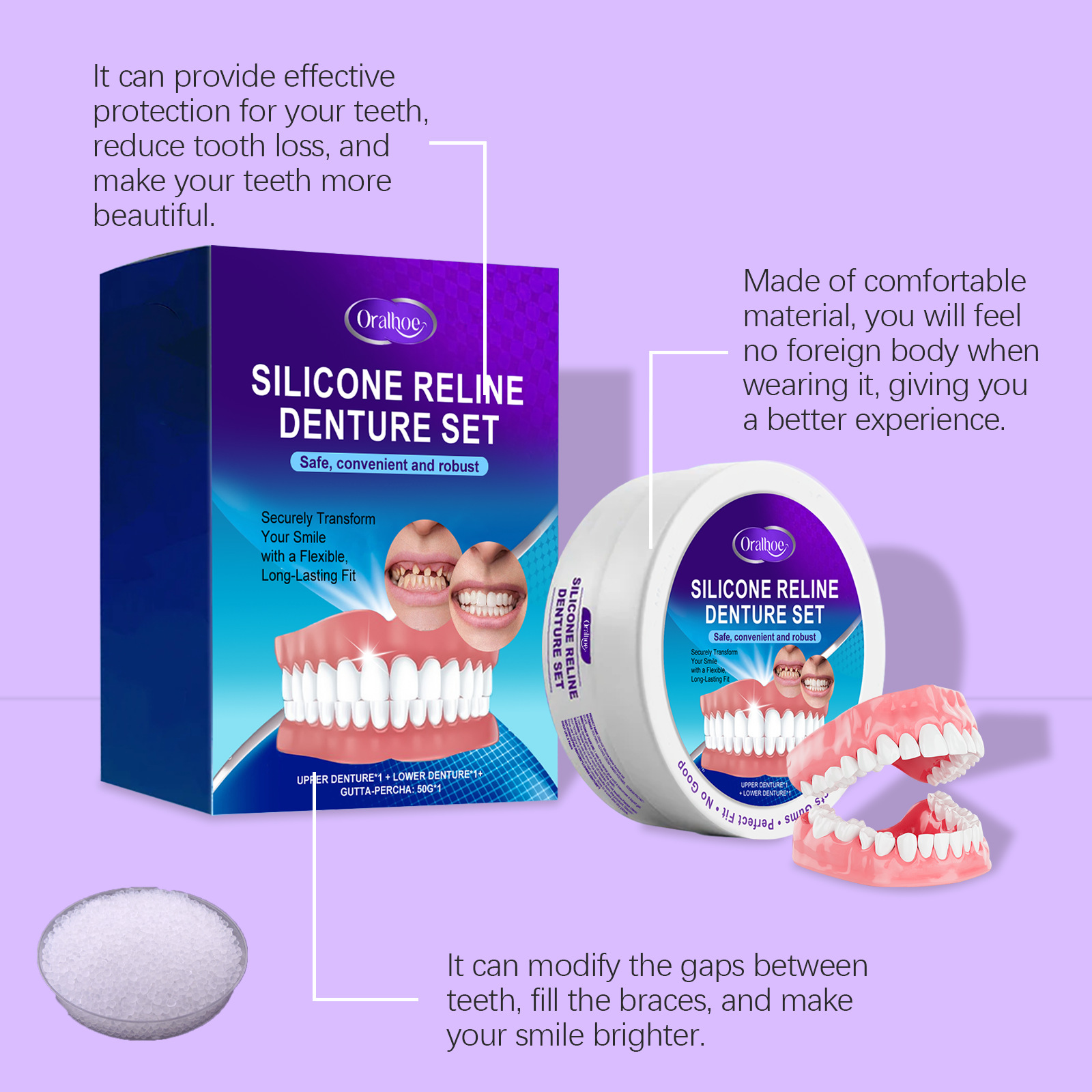 Oralhoe Silicone Denture Set R - огляд і ціна Teeth Whitening Kit